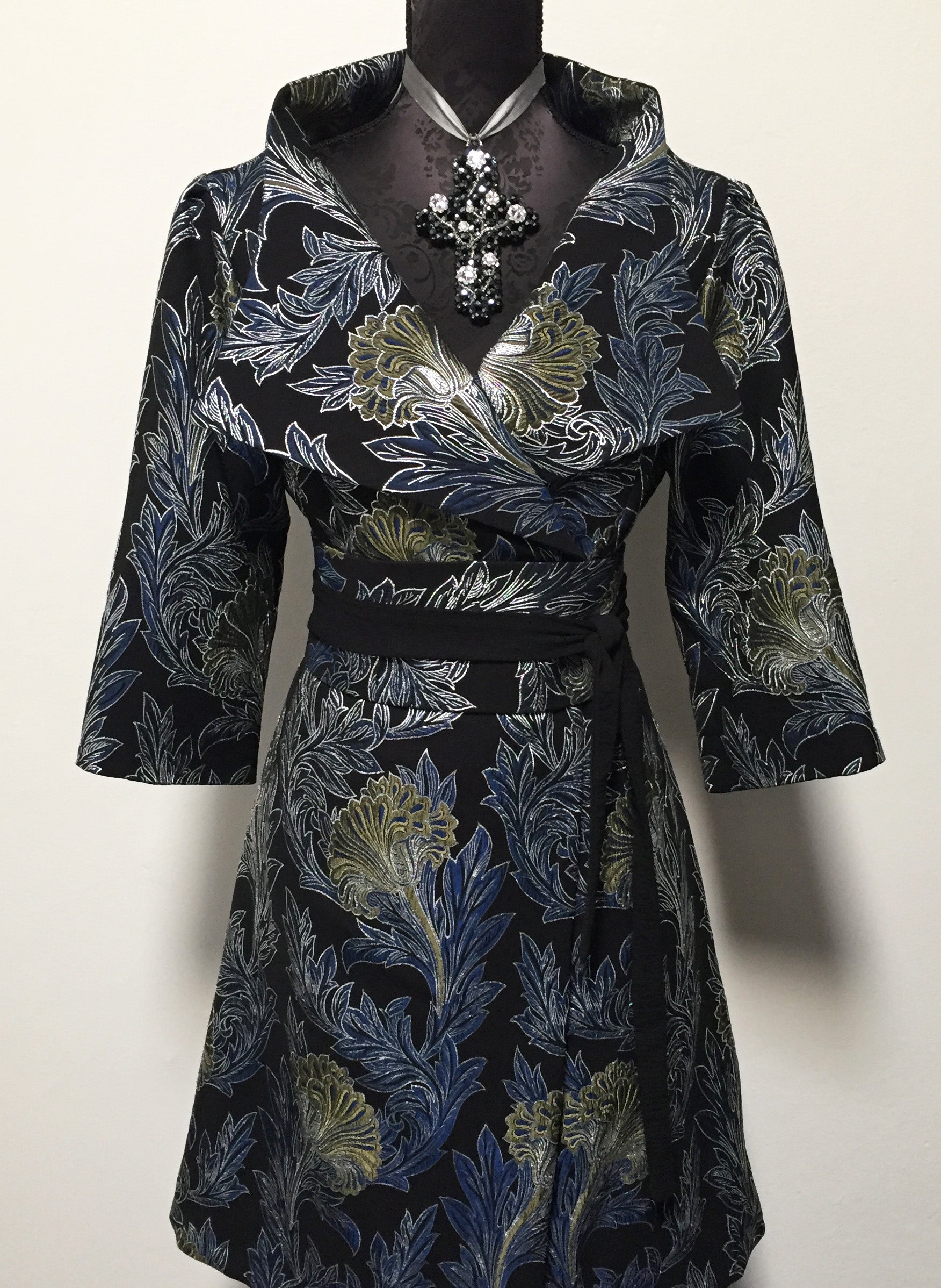 brocade jacket coat dress ladies apparel stylish clothing handmade in melbourne classy elegant clothing timeless pieces timeless clothing classic style unique clothing unique style ageless style luxe fabrics statement clothing statement style evening style clothing black blue green silver jacket womens clothing made in australia eloise the label