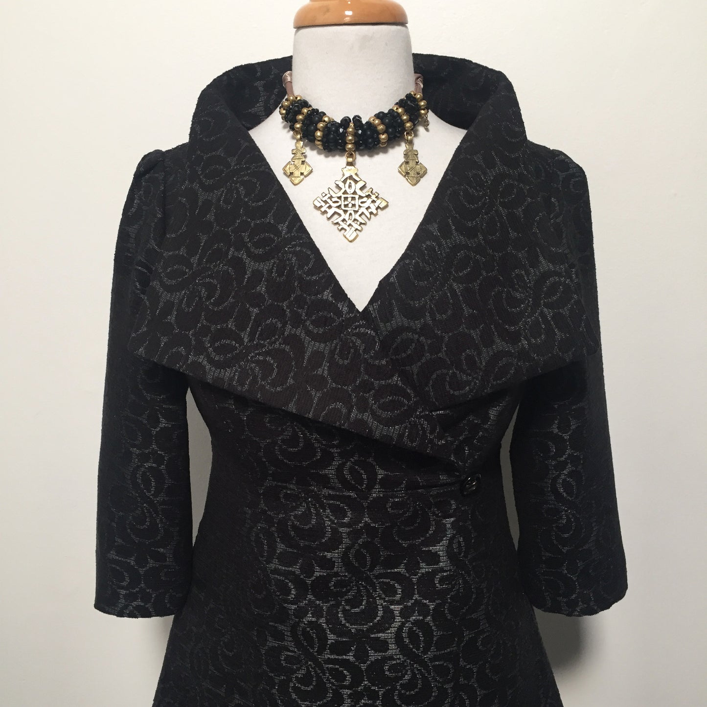black jacquard coat dress ladies apparel stylish clothing handmade in melbourne classy elegant clothing timeless pieces timeless clothing classic style unique clothing unique style ageless style luxe fabrics statement clothing statement style evening style clothing floral jacquard jacket womens clothing made in australia eloise the label