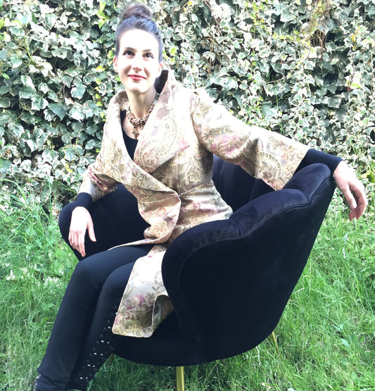 womens jacquard coat dress ladies apparel stylish clothing handmade in melbourne classy elegant clothing timeless pieces timeless clothing classic style unique clothing unique style ageless style luxe fabrics statement clothing statement style evening style clothing floral jacquard jacket womens clothing made in australia eloise the label