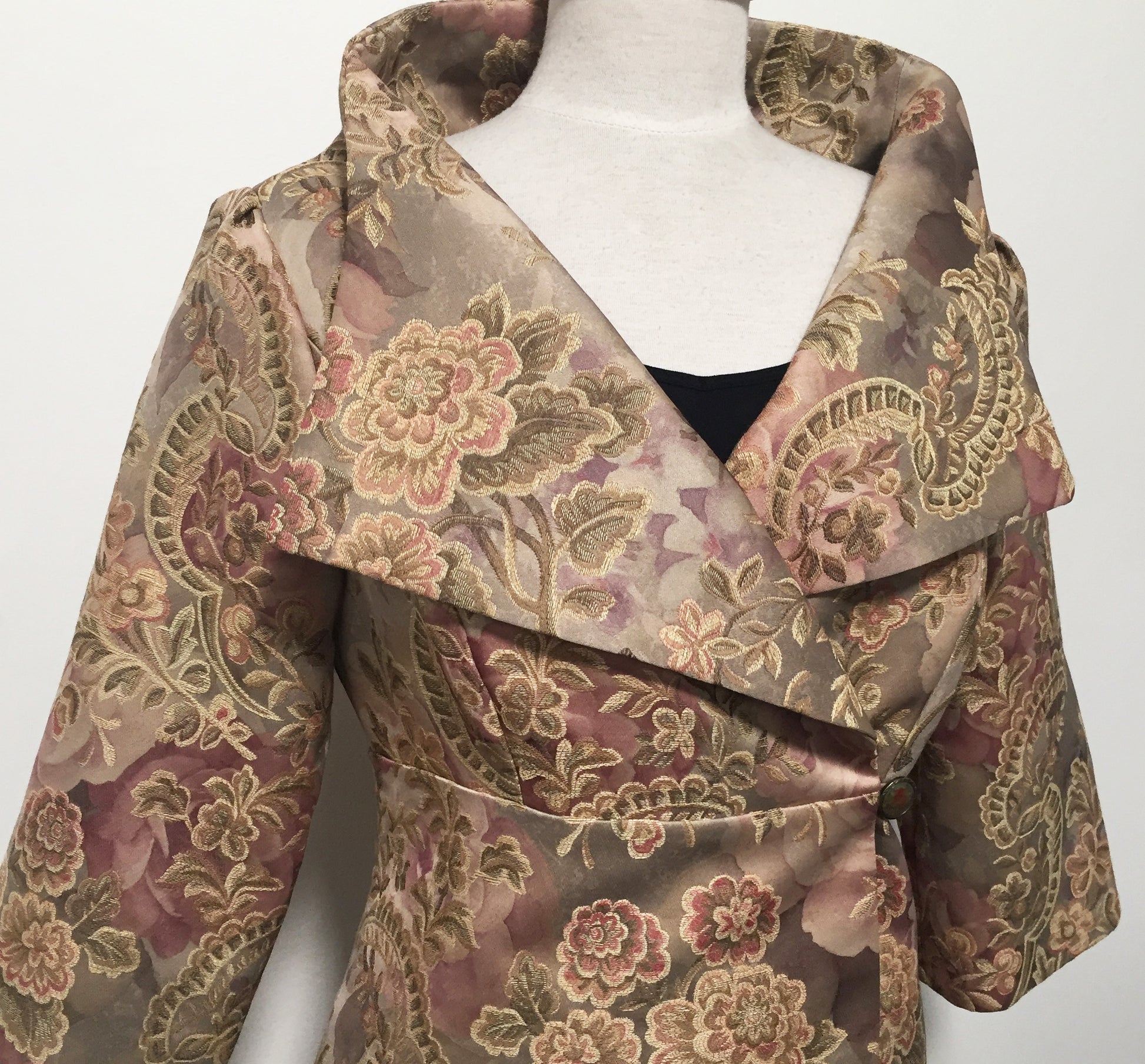 womens jacquard coat dress ladies apparel stylish clothing handmade in melbourne classy elegant clothing timeless pieces timeless clothing classic style unique clothing unique style ageless style luxe fabrics statement clothing statement style evening style clothing floral jacquard jacket womens clothing made in australia eloise the label