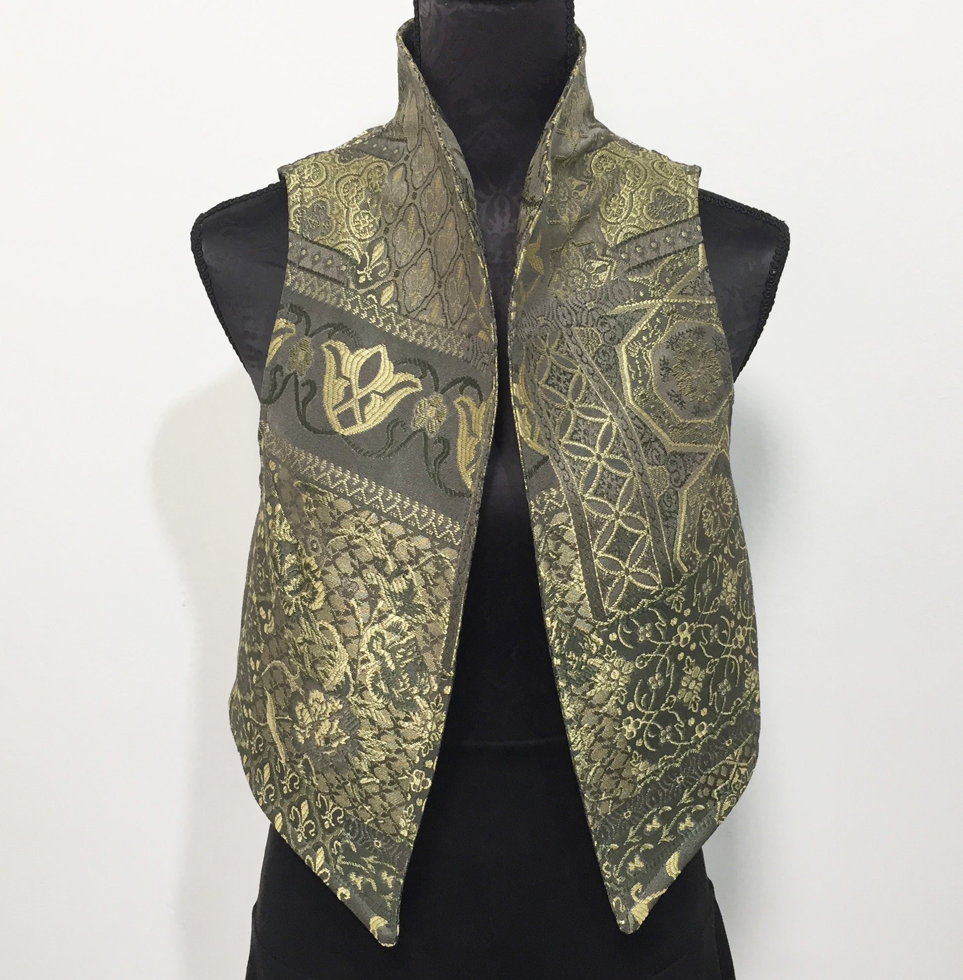 Brocade Vest in olive tapestry  ladies apparel stylish clothing handmade in melbourne classy elegant clothing timeless pieces ageless style luxe fabrics australian made womens clothing unique clothing eloise the label