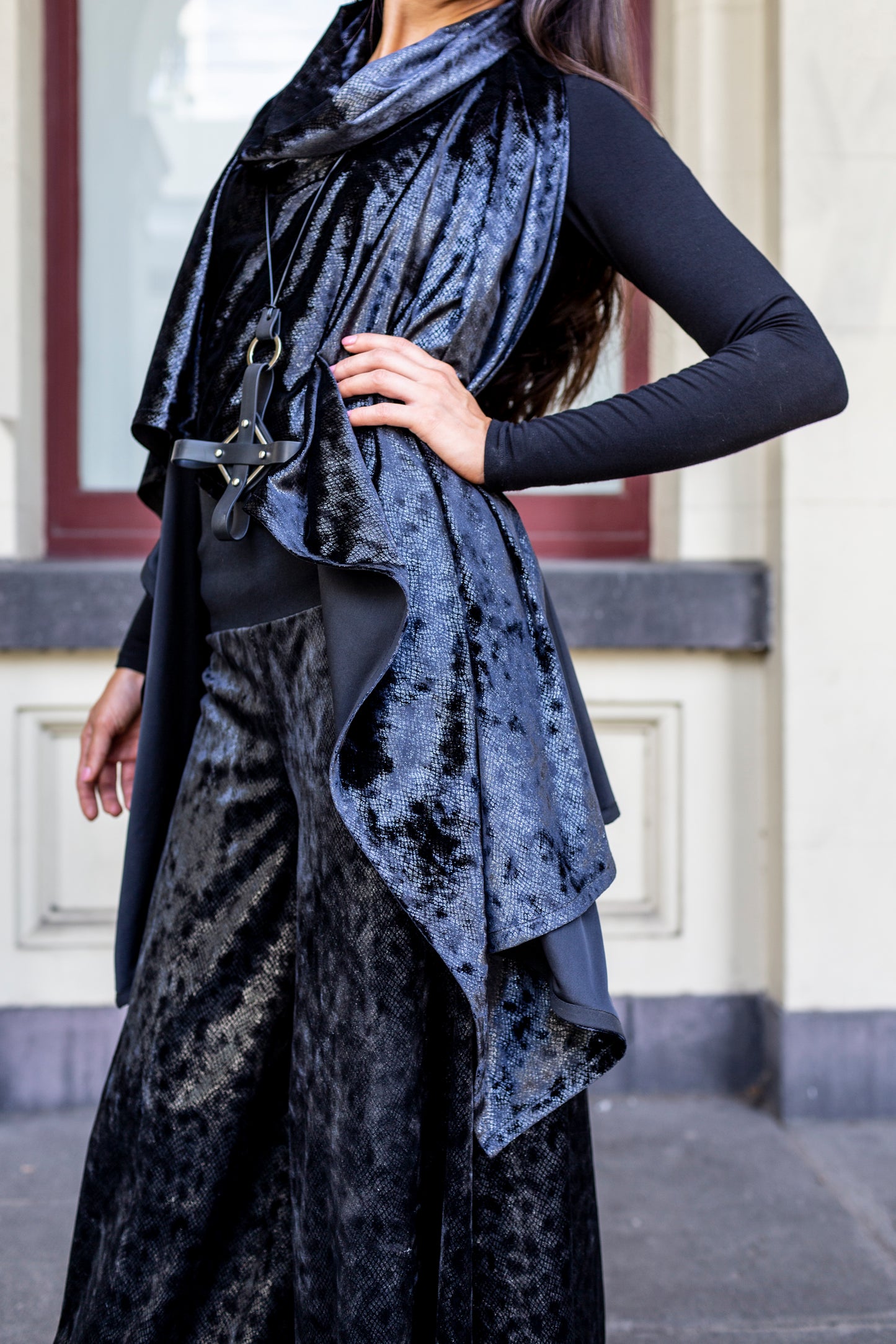 palazzo pant flare pant black velvet pants ladies apparel high waisted pant stylish clothing handmade in melbourne classy elegant clothing timeless pieces timeless clothing classic style unique clothing unique style ageless style luxe fabrics statement clothing statement style evening style clothing womens clothing made in australia eloise the label