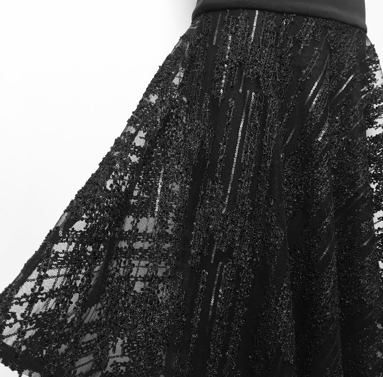 skirt ladies apparel sheer net with sequin stylish clothing handmade in melbourne classy elegant clothing timeless pieces timeless clothing classic style unique clothing unique style ageless style luxe fabrics black statement clothing statement style evening style clothing womens clothing made in australia eloise the label