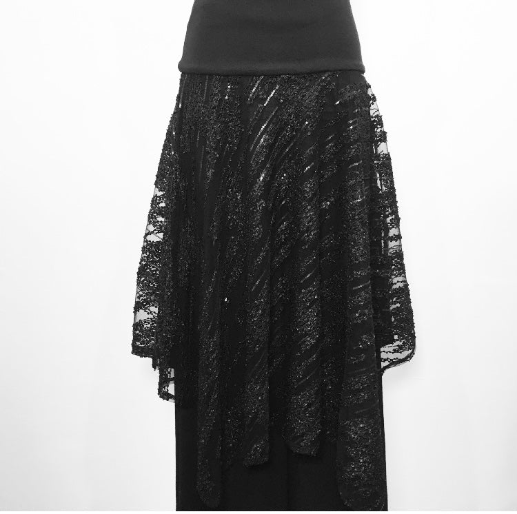 skirt ladies apparel sheer net with sequin stylish clothing handmade in melbourne classy elegant clothing timeless pieces timeless clothing classic style unique clothing unique style ageless style luxe fabrics black statement clothing statement style evening style clothing womens clothing made in australia eloise the label