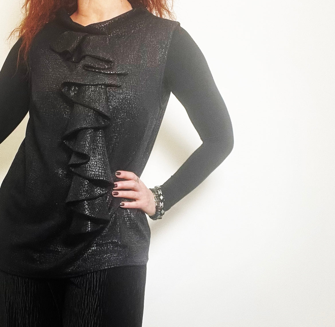 black faux snakeskin ladies top apparel stylish clothing handmade in melbourne classy elegant clothing timeless pieces timeless clothing classic style unique clothing unique style ageless style luxe fabrics statement clothing statement style evening style clothing floral vest stand up collar womens clothing made in australia eloise the label