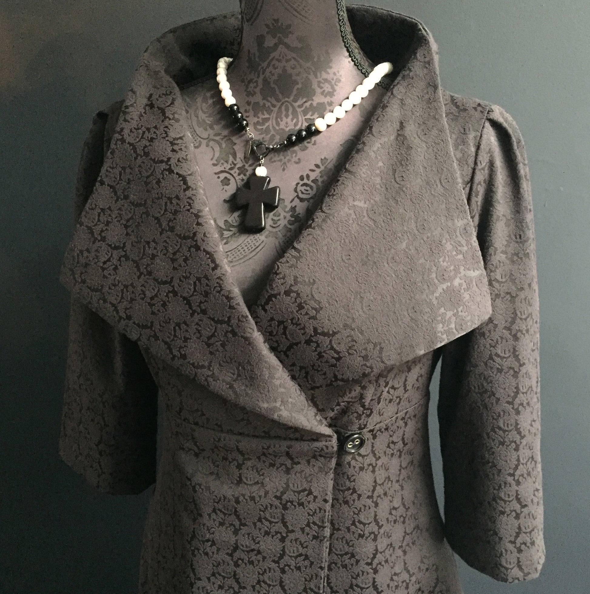 black jacquard womens coat dress ladies apparel stylish clothing handmade in melbourne classy elegant clothing timeless pieces timeless clothing classic style unique clothing unique style ageless style luxe fabrics statement clothing statement style evening style clothing black floral jacquard jacket womens clothing made in australia eloise the label