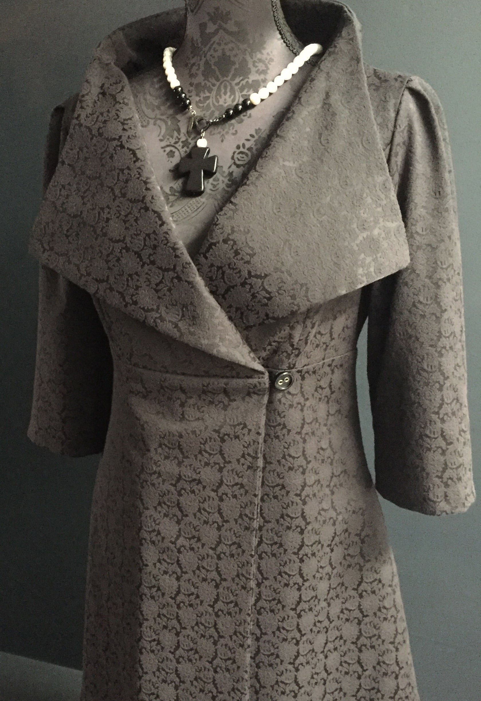 black jacquard womens coat dress ladies apparel stylish clothing handmade in melbourne classy elegant clothing timeless pieces timeless clothing classic style unique clothing unique style ageless style luxe fabrics statement clothing statement style evening style clothing black floral jacquard jacket womens clothing made in australia eloise the label
