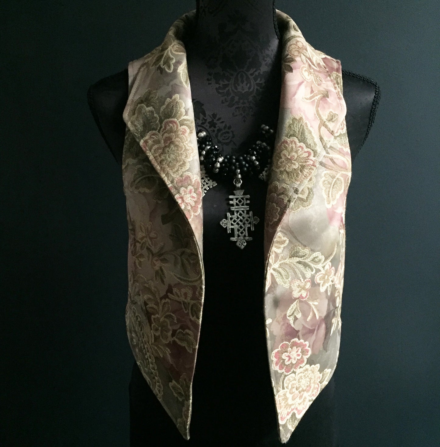 womens vest ladies apparel stylish clothing handmade in melbourne classy elegant clothing timeless pieces timeless clothing classic style unique clothing unique style ageless style luxe fabrics statement clothing statement style evening style clothing floral vest stand up collar womens clothing made in australia eloise the label