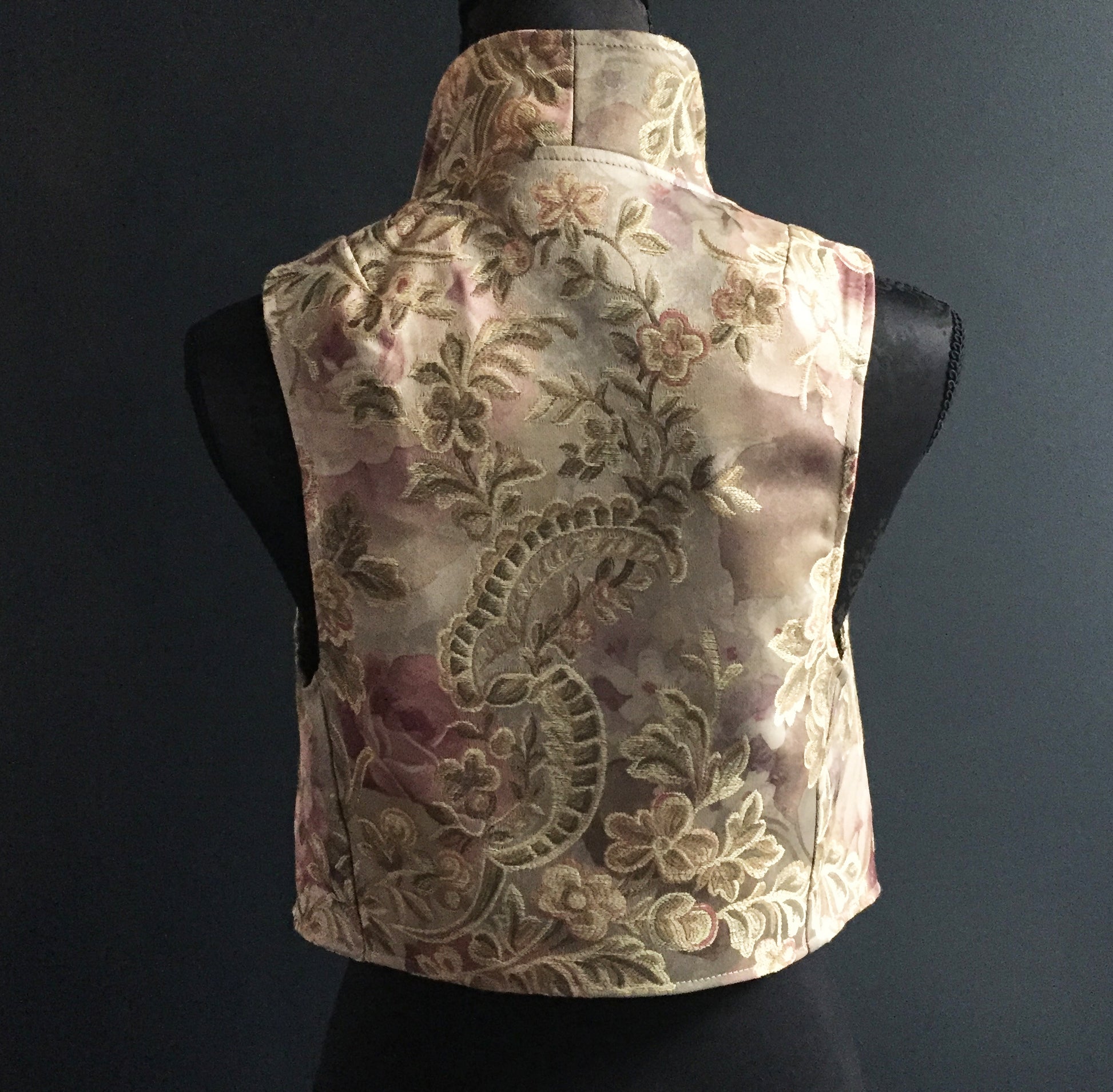 womens vest ladies apparel stylish clothing handmade in melbourne classy elegant clothing timeless pieces timeless clothing classic style unique clothing unique style ageless style luxe fabrics statement clothing statement style evening style clothing floral vest stand up collar womens clothing made in australia eloise the label