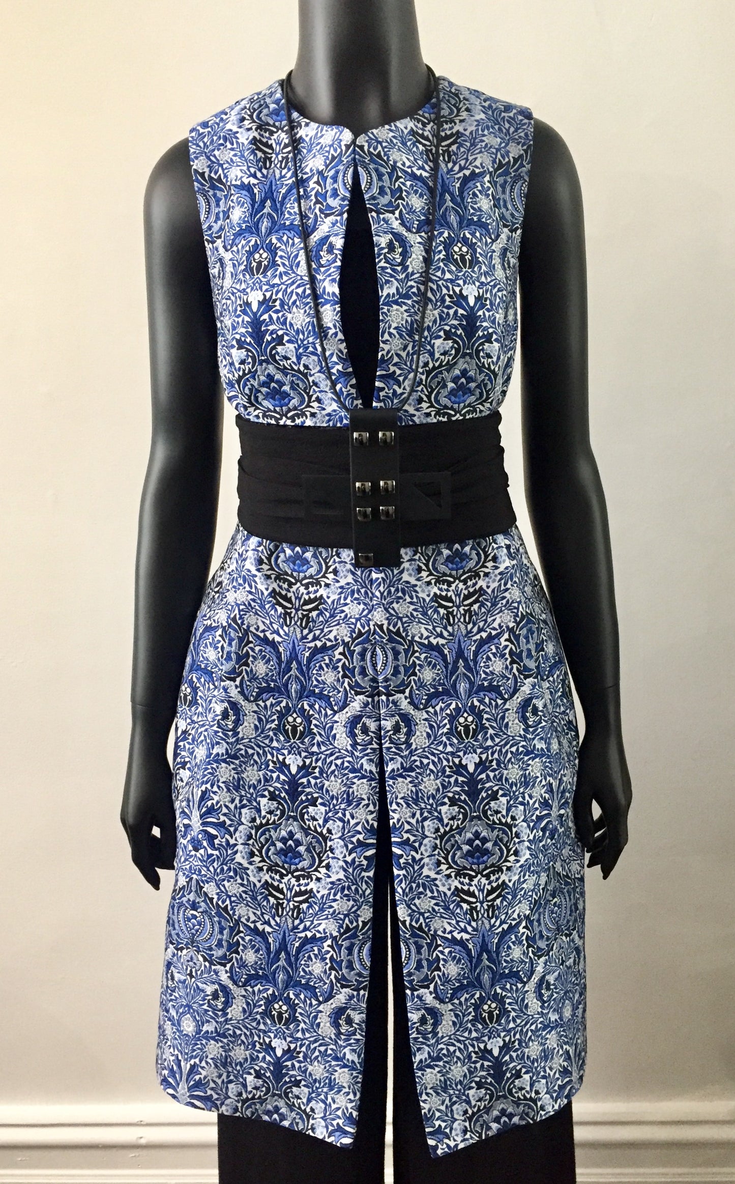 blue jacquard vest ladies apparel stylish clothing handmade in melbourne classy elegant clothing timeless pieces timeless clothing classic style unique clothing unique style ageless style luxe fabrics statement clothing statement style evening style clothing floral vest womens clothing made in australia eloise the label