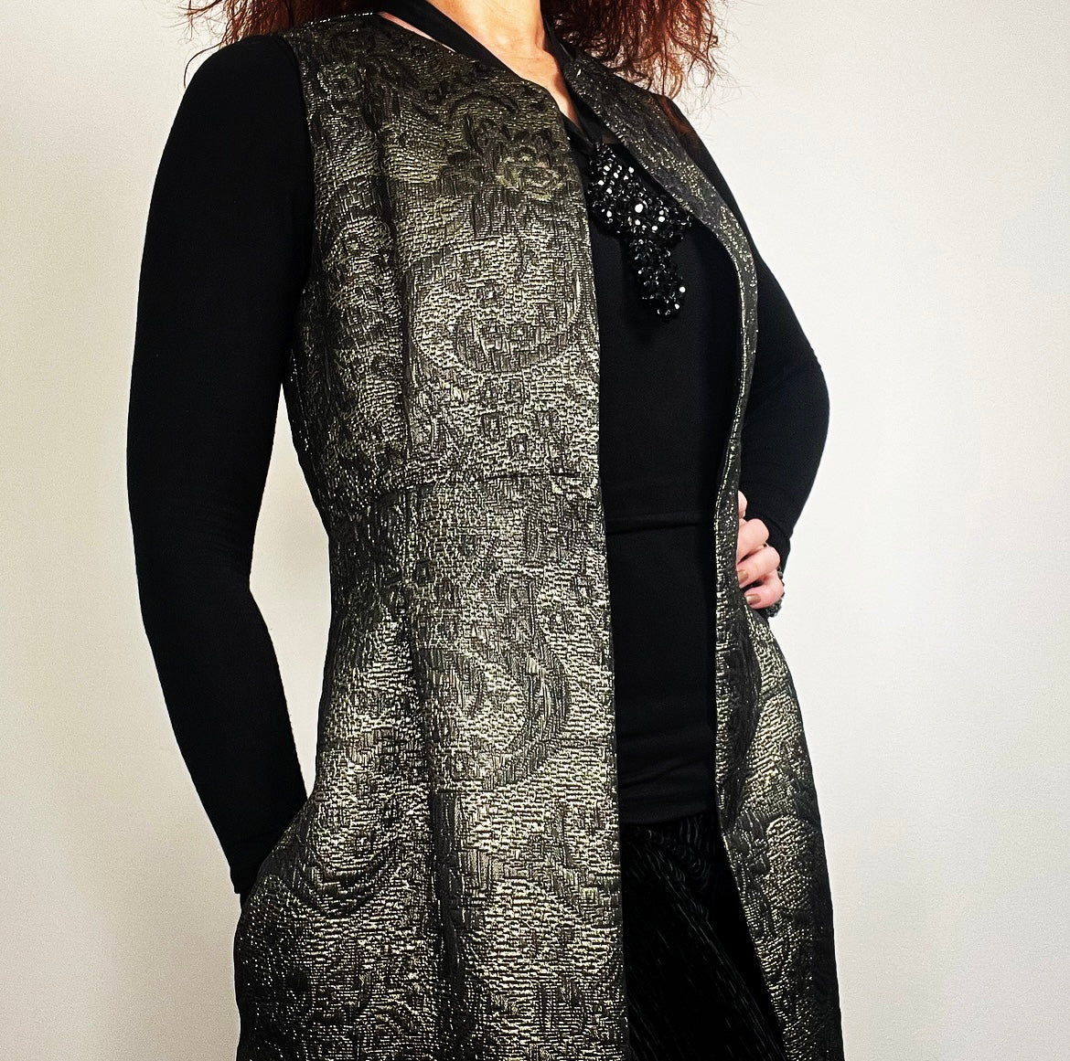 brocade vest ladies apparel stylish clothing handmade in melbourne classy elegant clothing timeless pieces timeless clothing classic style unique clothing unique style ageless style luxe fabrics statement clothing statement style evening style clothing floral vest womens clothing made in australia eloise the label