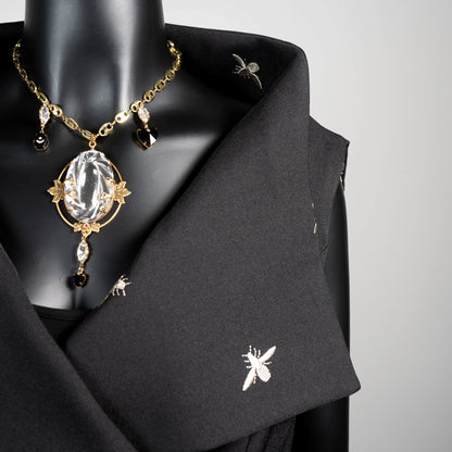 Black vest with embroidered bees and mesh lace Eloise the label