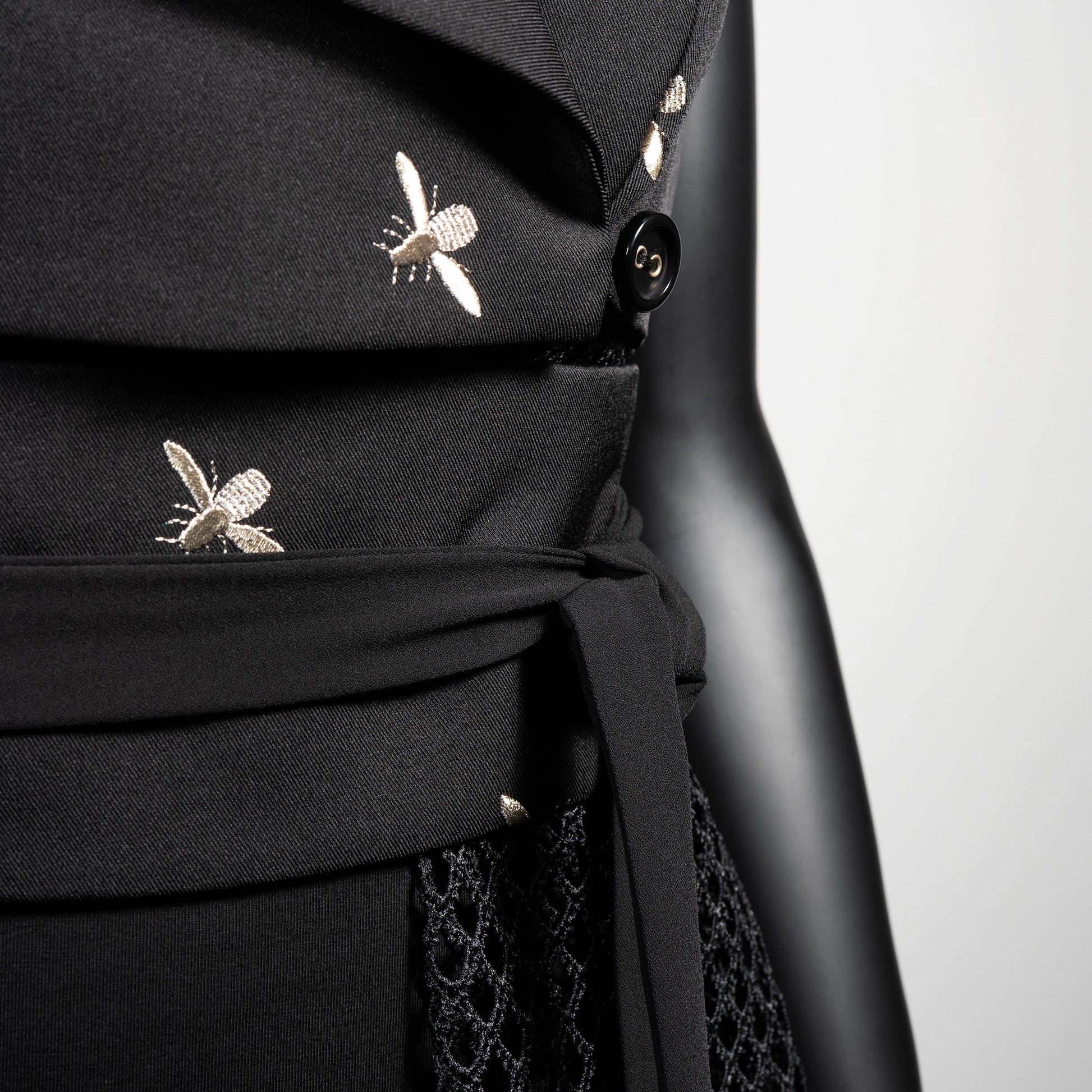 Black vest with embroidered bees and mesh lace Eloise the label