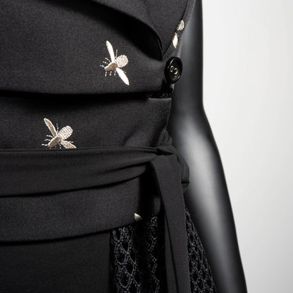 Black vest with embroidered bees and mesh lace Eloise the label