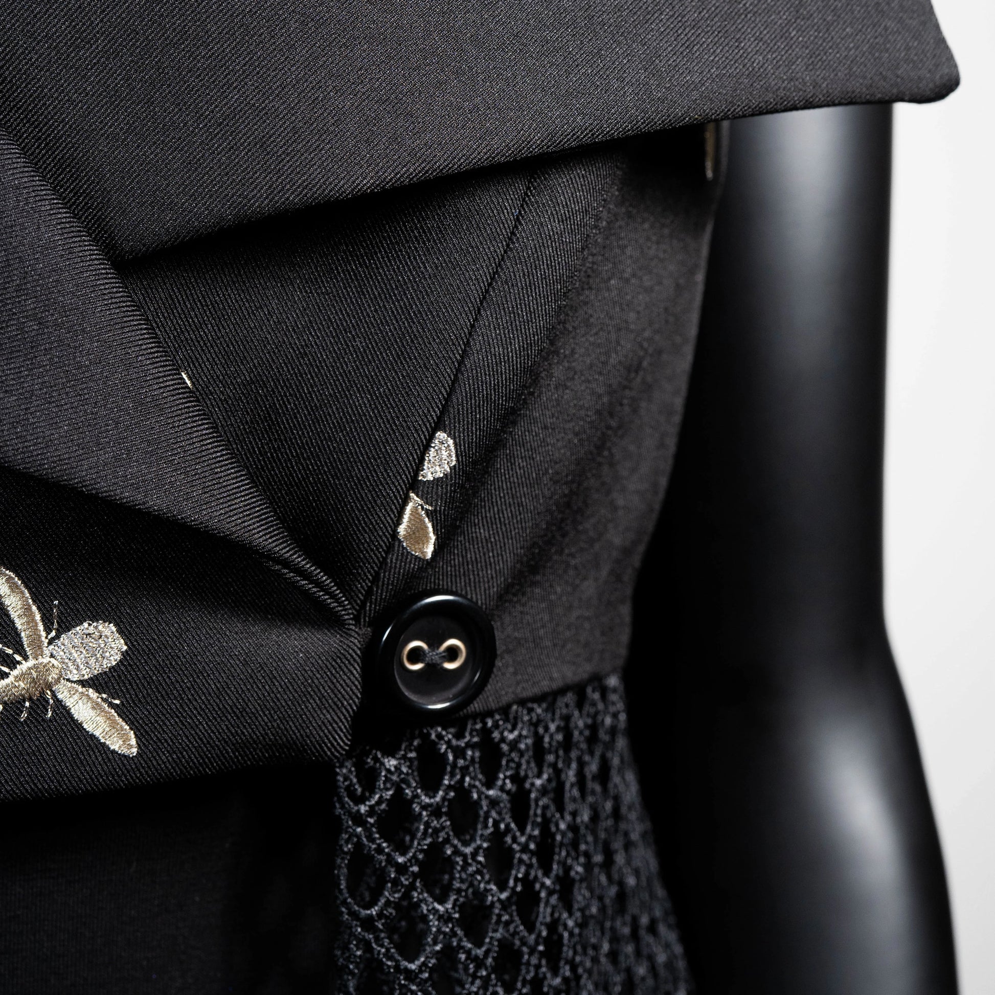 Black vest with embroidered bees and mesh lace Eloise the label