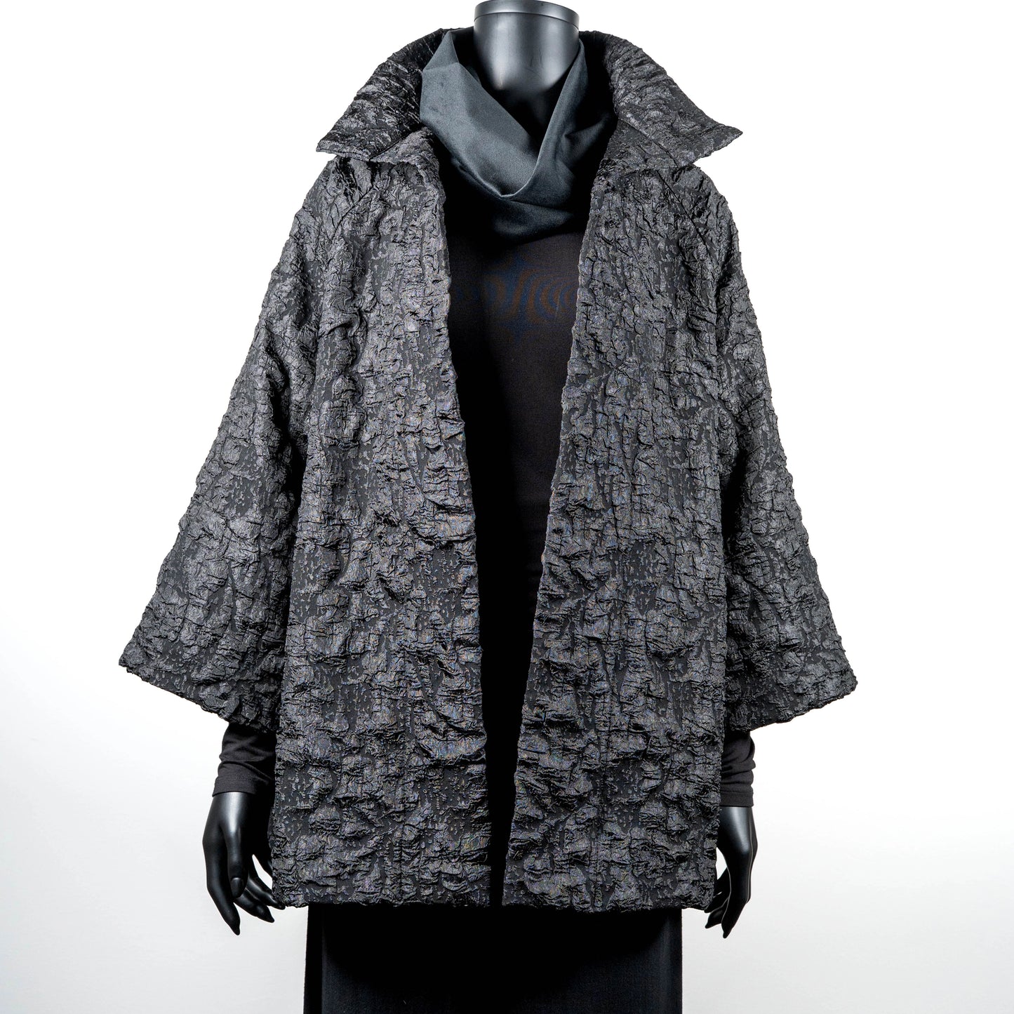 Abbey Coat - Black Crinkle Jacquard