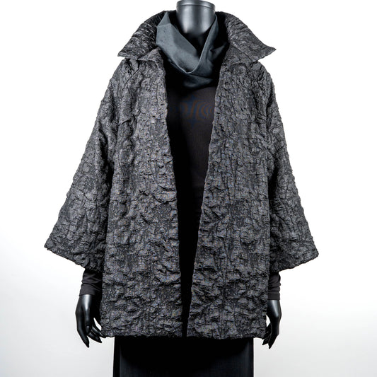 Abbey Coat - Black Crinkle Jacquard