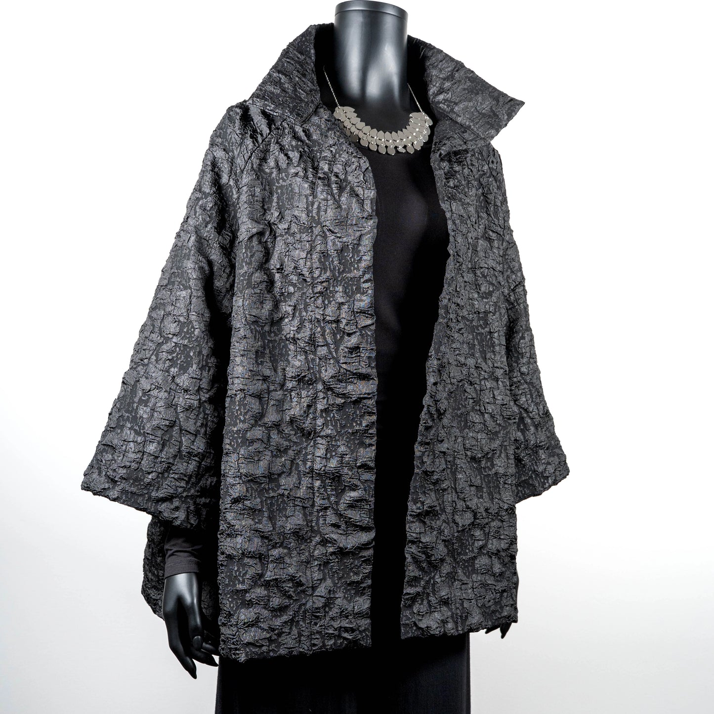 Abbey Coat - Black Crinkle Jacquard