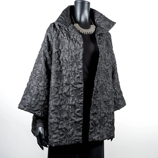 Abbey Coat - Black Crinkle Jacquard