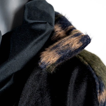 Abbey Coat - Black Wool With Contrast Plaid Sleeve And Collar