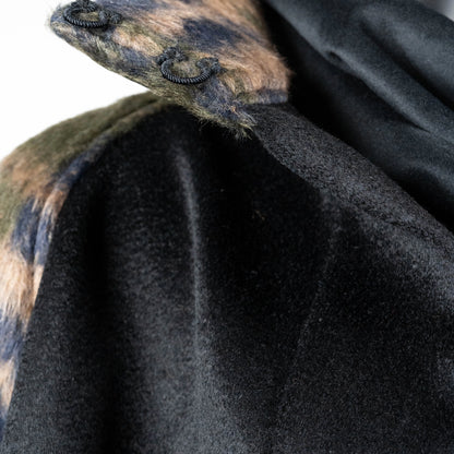 Abbey Coat - Black Wool With Contrast Plaid Sleeve And Collar