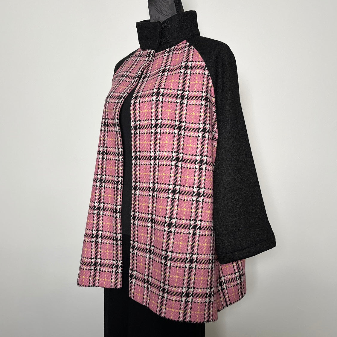 Pink plaid swing coat winter wool jacket evening coat stylish clothing handmade in melbourne classy elegant clothing timeless pieces timeless clothing classic style unique clothing unique style ageless style luxe fabrics statement clothing statement style clothing womens clothing made in australia eloise the label