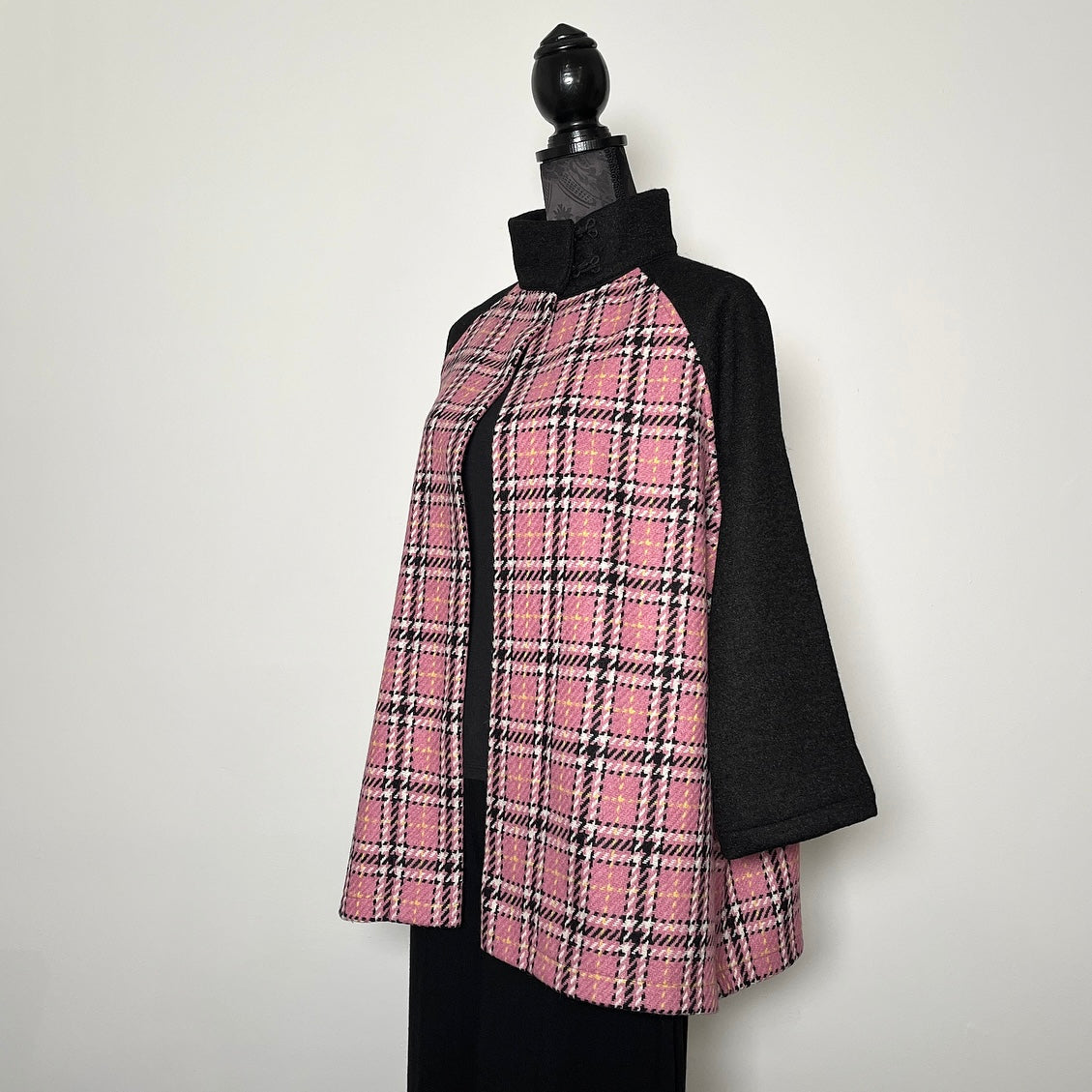 Pink plaid swing coat winter wool jacket evening coat stylish clothing handmade in melbourne classy elegant clothing timeless pieces timeless clothing classic style unique clothing unique style ageless style luxe fabrics statement clothing statement style clothing womens clothing made in australia eloise the label