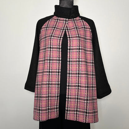 Pink plaid swing coat winter wool jacket evening coat stylish clothing handmade in melbourne classy elegant clothing timeless pieces timeless clothing classic style unique clothing unique style ageless style luxe fabrics statement clothing statement style clothing womens clothing made in australia eloise the label