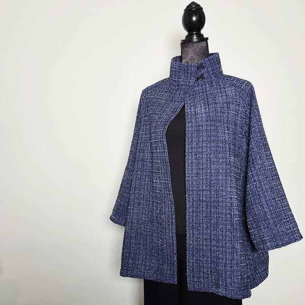 Purple plaid swing coat winter wool jacket evening coat stylish clothing handmade in melbourne classy elegant clothing timeless pieces timeless clothing classic style unique clothing unique style ageless style luxe fabrics statement clothing statement style clothing womens clothing made in australia eloise the label