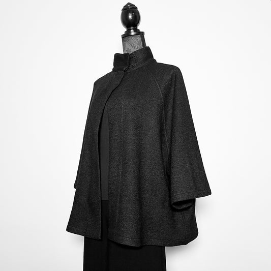 Black wool swing coat winter wool jacket evening coat stylish clothing handmade in melbourne classy elegant clothing timeless pieces timeless clothing classic style unique clothing unique style ageless style luxe fabrics statement clothing statement style clothing womens clothing made in australia eloise the label