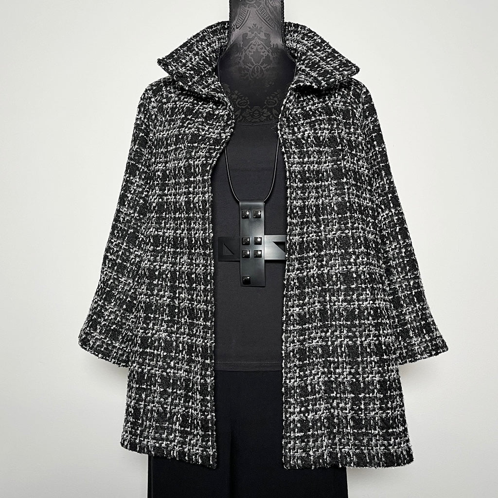 Plaid swing coat winter wool jacket evening coat stylish clothing handmade in melbourne classy elegant clothing timeless pieces timeless clothing classic style unique clothing unique style ageless style luxe fabrics statement clothing statement style clothing womens clothing made in australia eloise the label