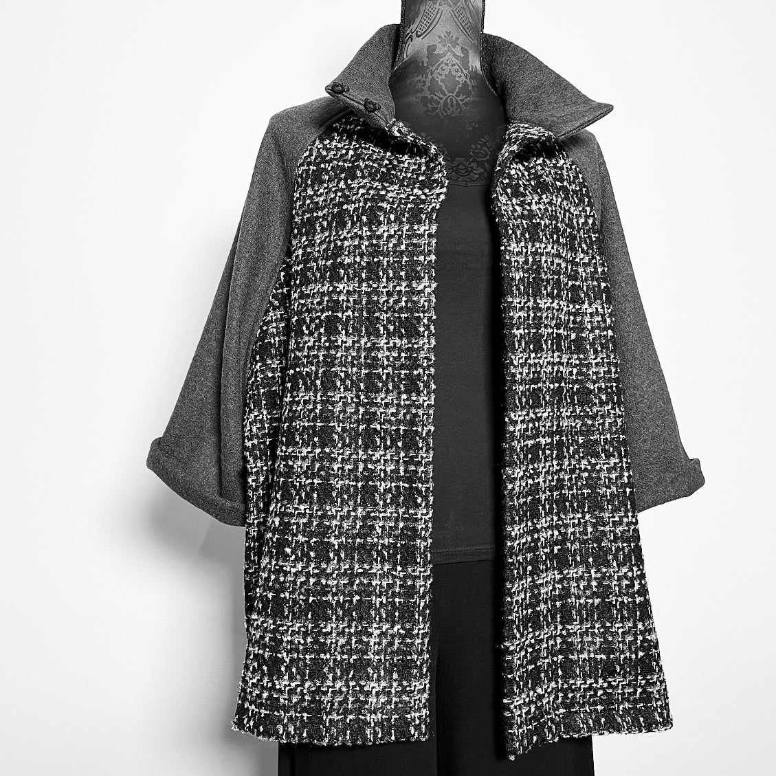 Plaid swing coat winter wool jacket evening coat stylish clothing handmade in melbourne classy elegant clothing timeless pieces timeless clothing classic style unique clothing unique style ageless style luxe fabrics statement clothing statement style clothing womens clothing made in australia eloise the label