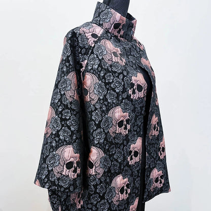 skulls and roses vest jacquard brocade vest ladies apparel stylish clothing handmade in melbourne classy elegant clothing timeless pieces timeless clothing classic style unique clothing unique style ageless style luxe fabrics statement clothing statement style evening style clothing floral vest stand up collar womens clothing made in australia eloise the label