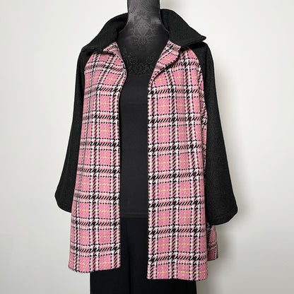 Pink plaid swing coat winter wool jacket evening coat stylish clothing handmade in melbourne classy elegant clothing timeless pieces timeless clothing classic style unique clothing unique style ageless style luxe fabrics statement clothing statement style clothing womens clothing made in australia eloise the label