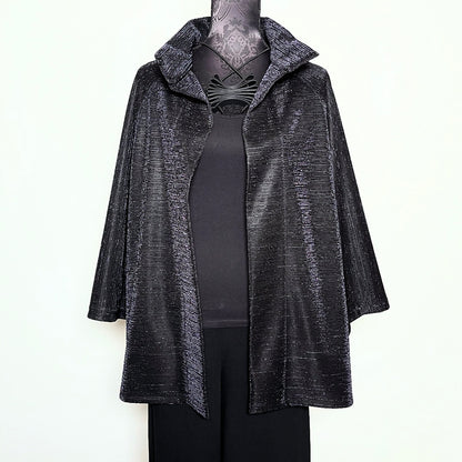 black evening coat jacquard brocade jacket ladies apparel swing coat stylish clothing handmade in melbourne classy elegant event wear clothing timeless pieces timeless clothing classic style unique clothing unique style ageless style luxe fabrics statement clothing statement style evening style clothing stand up collar womens clothing made in australia eloise the label