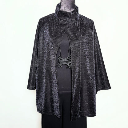 black evening coat jacquard brocade jacket ladies apparel swing coat stylish clothing handmade in melbourne classy elegant event wear clothing timeless pieces timeless clothing classic style unique clothing unique style ageless style luxe fabrics statement clothing statement style evening style clothing stand up collar womens clothing made in australia eloise the label