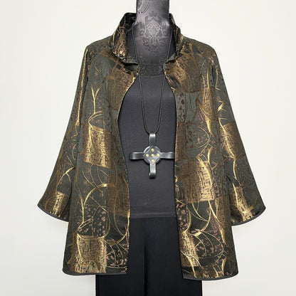 gold evening coat jacquard brocade jacket ladies apparel stylish clothing handmade in melbourne classy elegant event wear clothing timeless pieces timeless clothing classic style unique clothing unique style ageless style luxe fabrics statement clothing statement style evening style clothing stand up collar womens clothing made in australia eloise the label