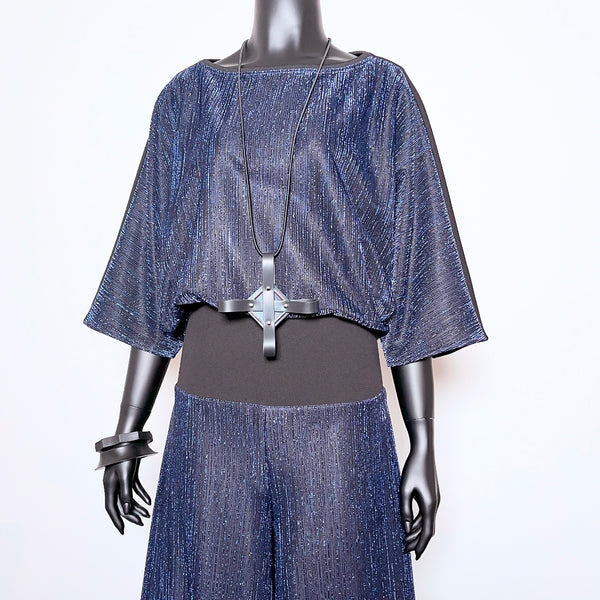 purple sparkle top with 3/4 length batwing sleeves summer top evening wear event wear melbourne made eloise the label