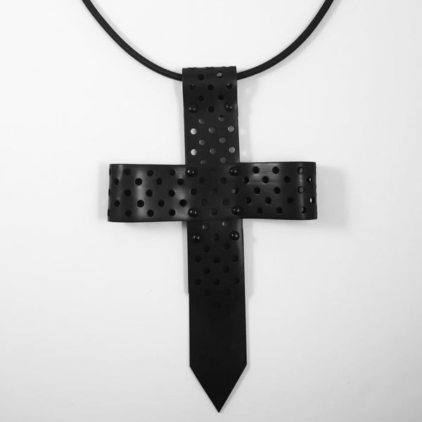 cross necklace black rubber necklace statement unique jewellery handmade in melbourne australian made eloise the label