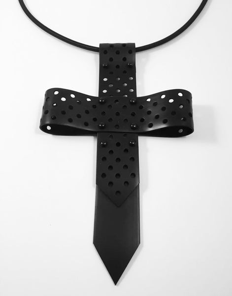 cross necklace black rubber necklace statement unique jewellery handmade in melbourne australian made eloise the label