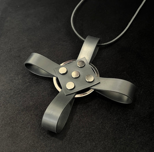 Black Rubber Necklace - Cross With Gunmetal Grey Stud