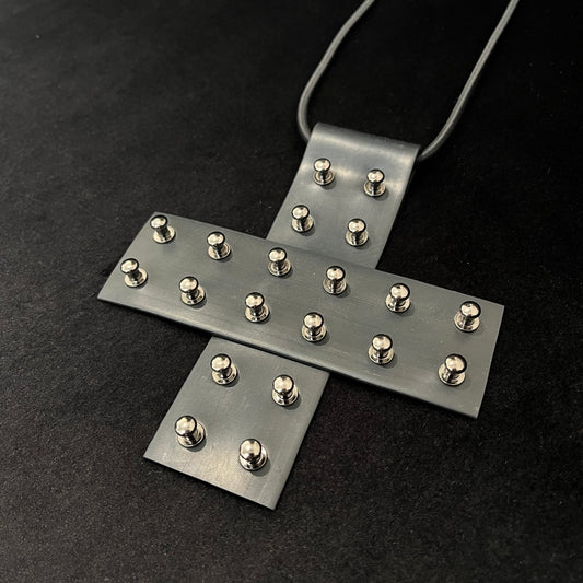 Black Rubber Necklace - Studded Cross