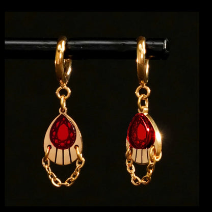 Armoured Huggie Hoop Earrings - Gold and Ruby Red