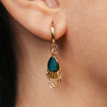 Armoured Huggie Hoop Earrings - Gold and Teal