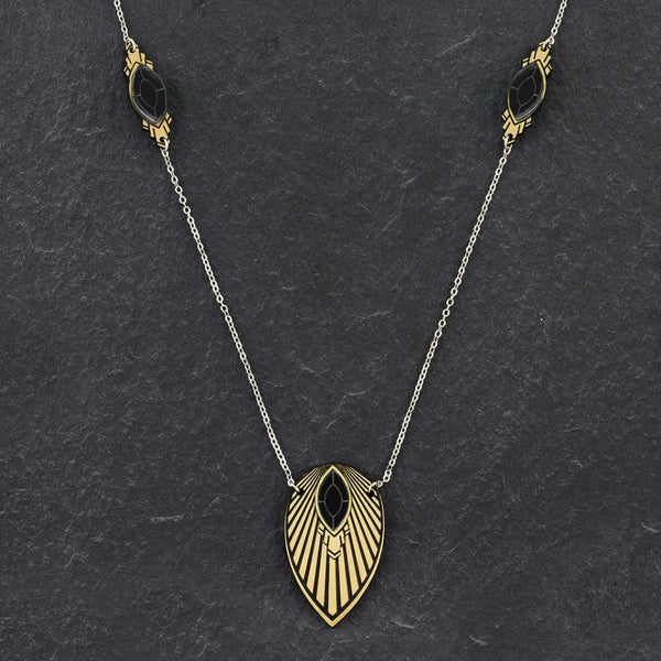 Athena Art Deco Pendant Necklace - Black and Gold