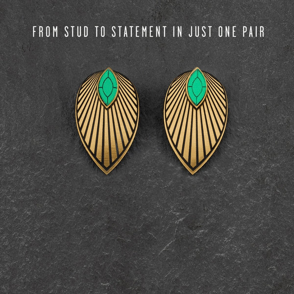 Athena Stackable Earrings - Emerald and gold