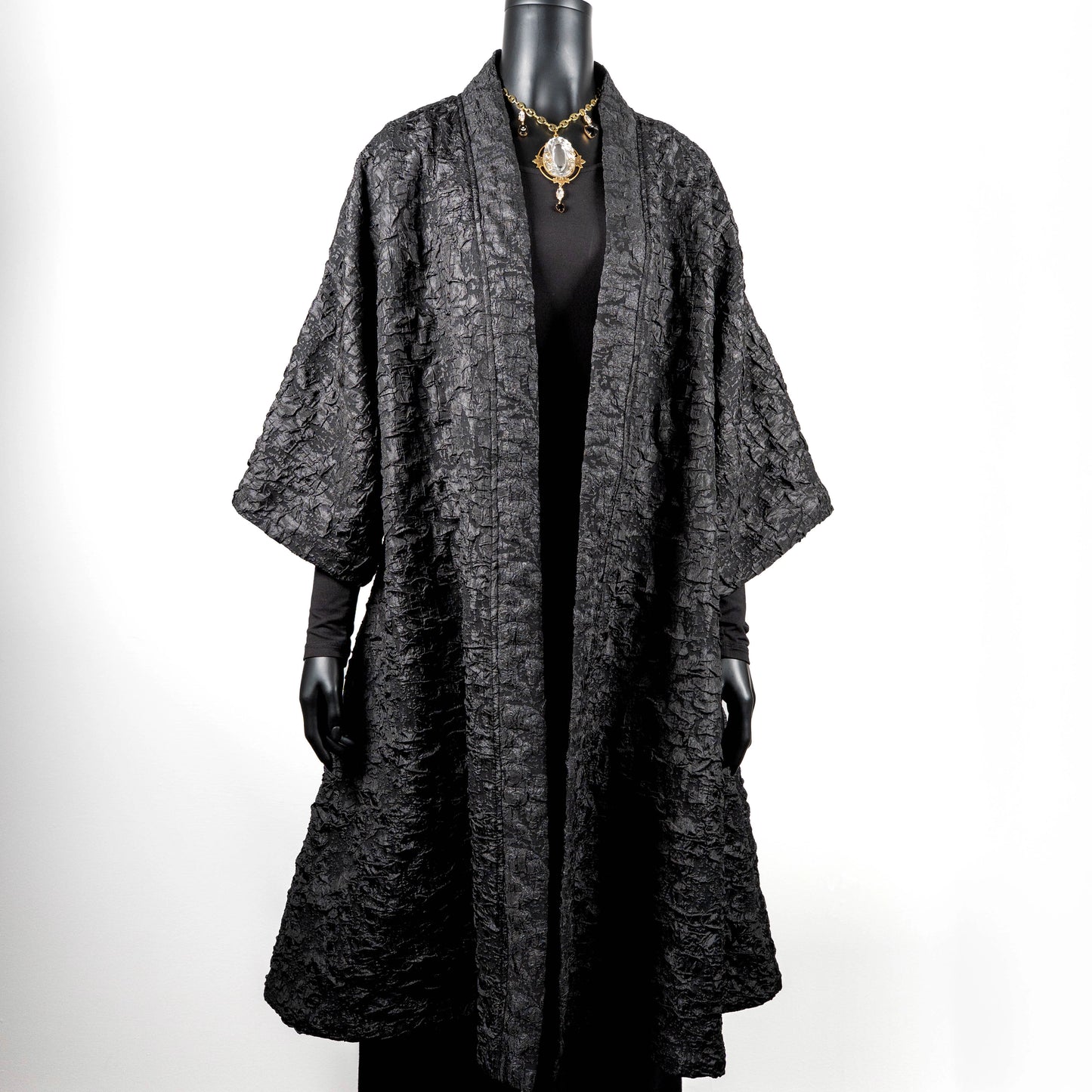 Audrey Swing Coat - Black Crinkle Jacquard
