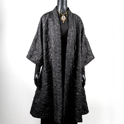 Audrey Swing Coat - Black Crinkle Jacquard