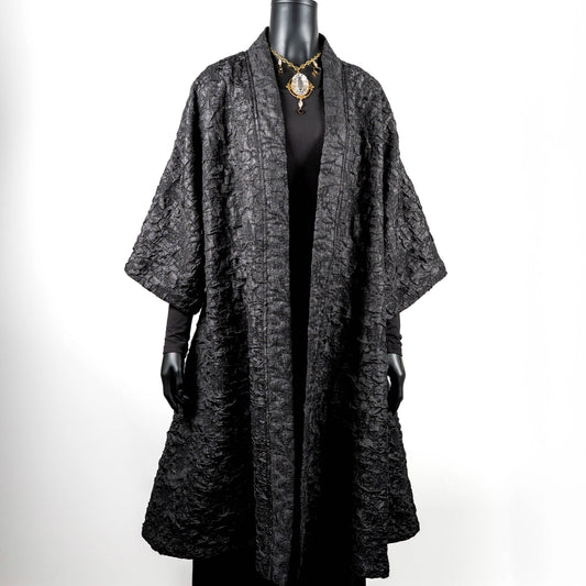 Audrey Swing Coat - Black Crinkle Jacquard