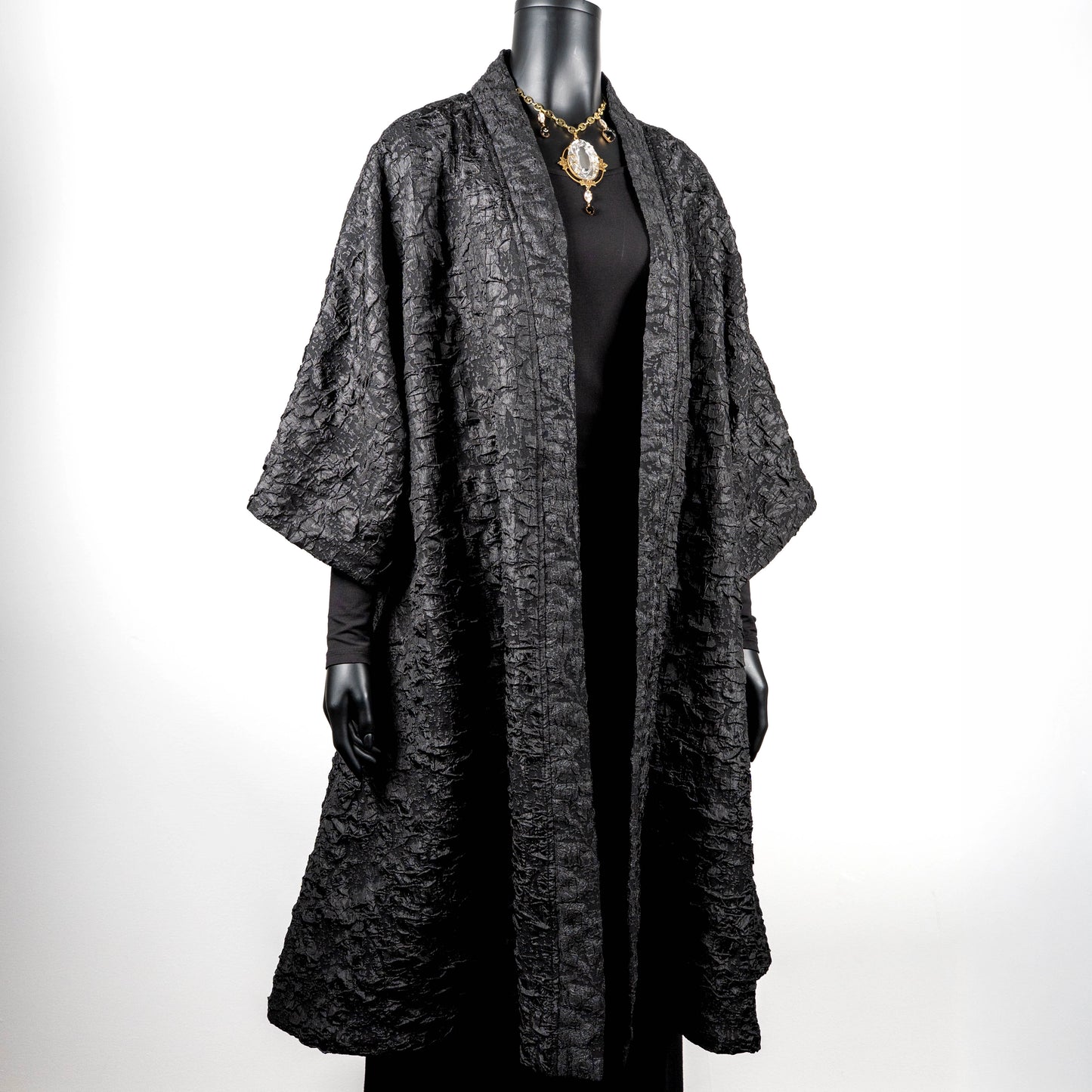 Audrey Swing Coat - Black Crinkle Jacquard